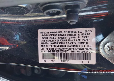 2015 Honda Civic Lx z USA, uszkodzony, nr VIN 19XFB2F53FE079117